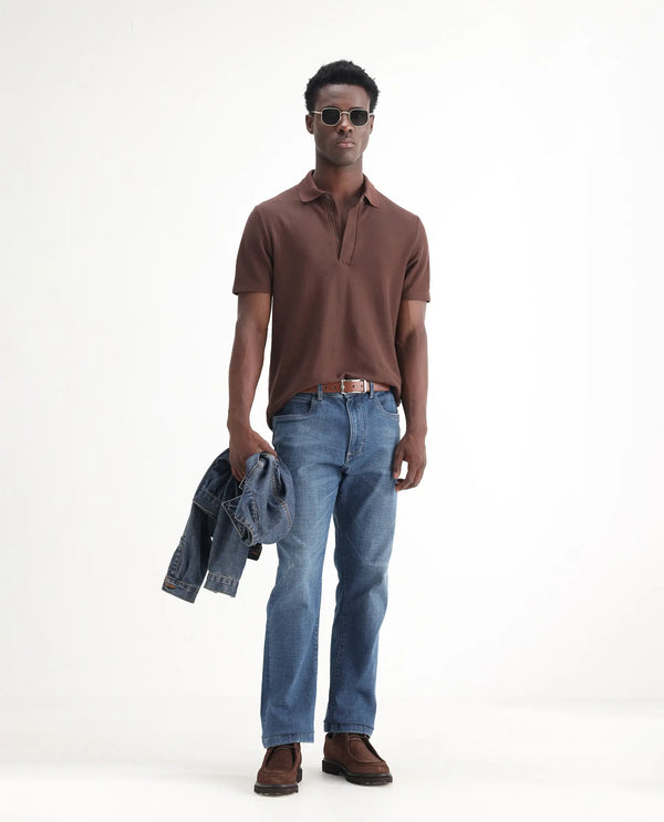 Rare Rabbit Mens Gala Blue Cotton Polyester Solid Regular Fit Jeans