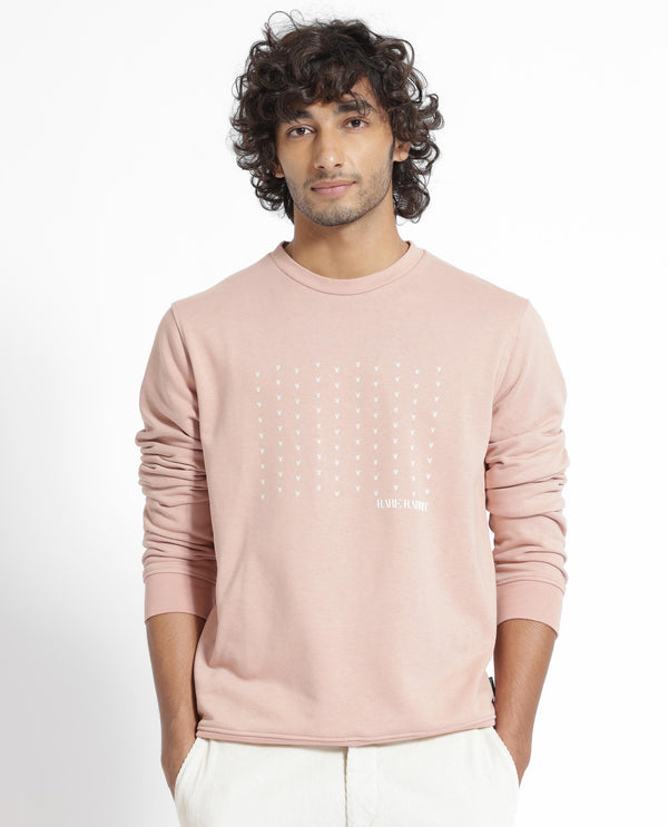 Rare Rabbit Men's Gale Beige Cotton Polyester Fabric Full Sleeves Logo Graphic Print Sweatshirt