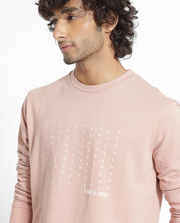 Rare Rabbit Men's Gale Beige Cotton Polyester Fabric Full Sleeves Logo Graphic Print Sweatshirt