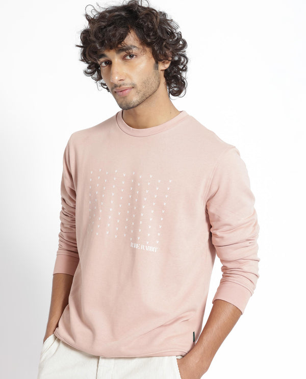 Rare Rabbit Men's Gale Beige Cotton Polyester Fabric Full Sleeves Logo Graphic Print Sweatshirt