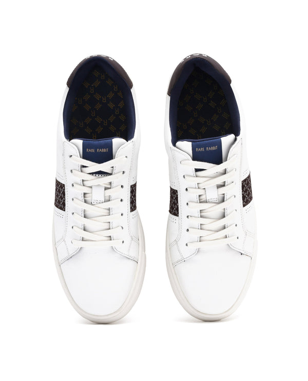 Rare Rabbit Men's Galileo Pro White Round Toe Monogram Branding Smart Casual Sneaker Shoes