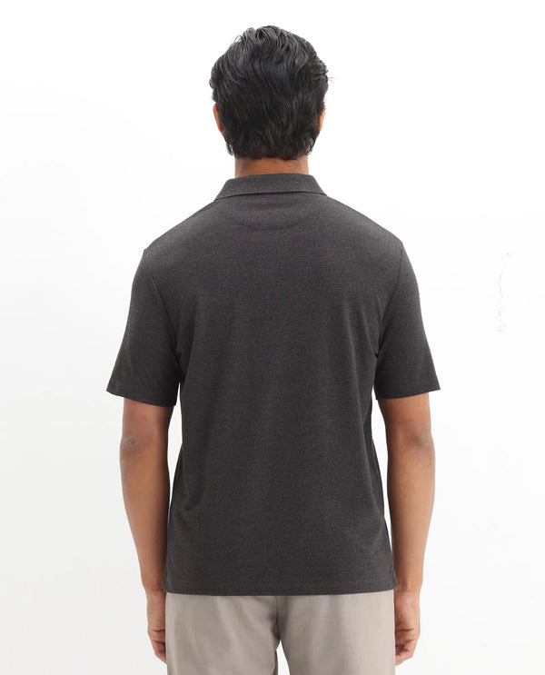 Rare Rabbit Men's Gamor Black Cotton Poly Fabric Short Sleeves Collared Neck Solid Color Knit Polo T-Shirt