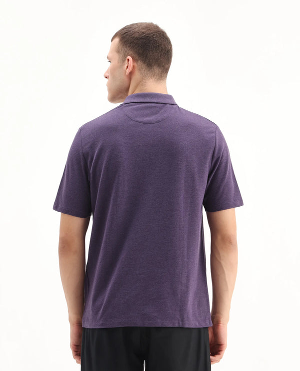Rare Rabbit Men's Gamor Purple Cotton Poly Fabric Short Sleeves Collared Neck With Contrasting Placket Solid Color Knit Polo