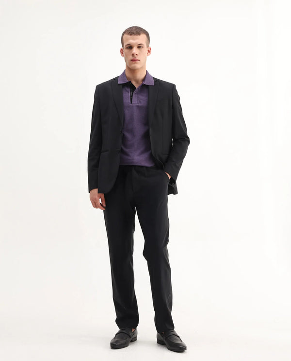 Rare Rabbit Men's Gamor Purple Cotton Poly Fabric Short Sleeves Collared Neck With Contrasting Placket Solid Color Knit Polo