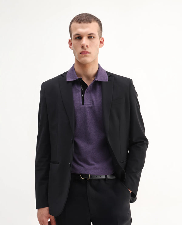 Rare Rabbit Men's Gamor Purple Cotton Poly Fabric Short Sleeves Collared Neck With Contrasting Placket Solid Color Knit Polo