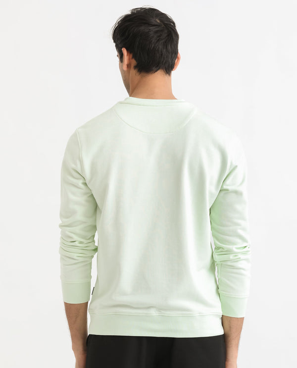 Rare Rabbit Men's Gatlin Green Cotton Polyester Fabric Full Sleeves Graphic Printed Logo Sweatshirt