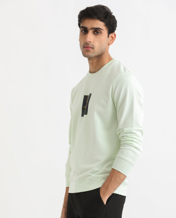 Rare Rabbit Men's Gatlin Green Cotton Polyester Fabric Full Sleeves Graphic Printed Logo Sweatshirt