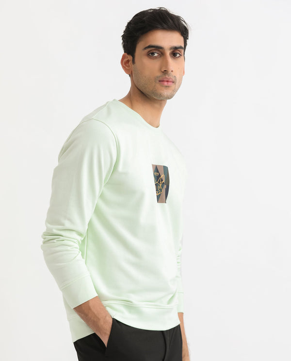 Rare Rabbit Men's Gatlin Green Cotton Polyester Fabric Full Sleeves Graphic Printed Logo Sweatshirt