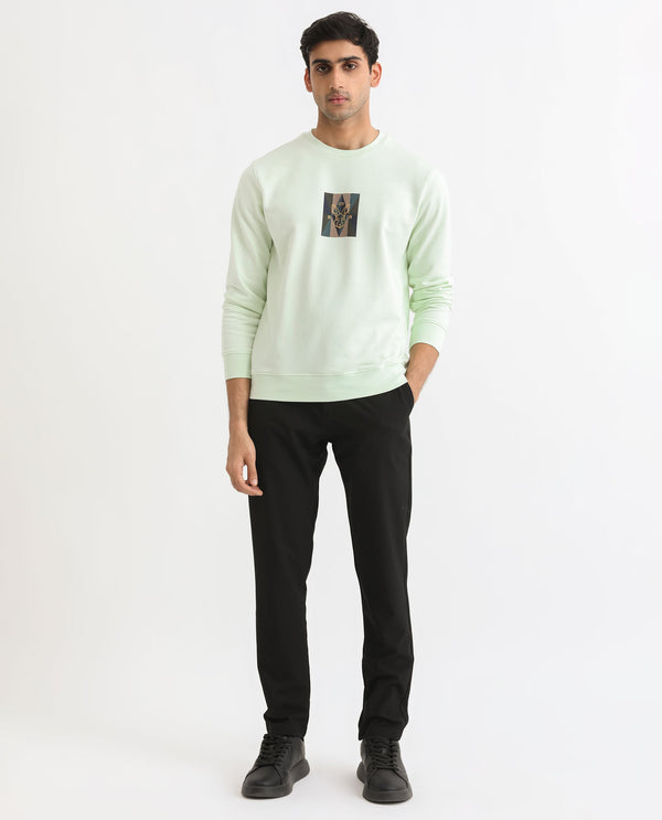 Rare Rabbit Men's Gatlin Green Cotton Polyester Fabric Full Sleeves Graphic Printed Logo Sweatshirt