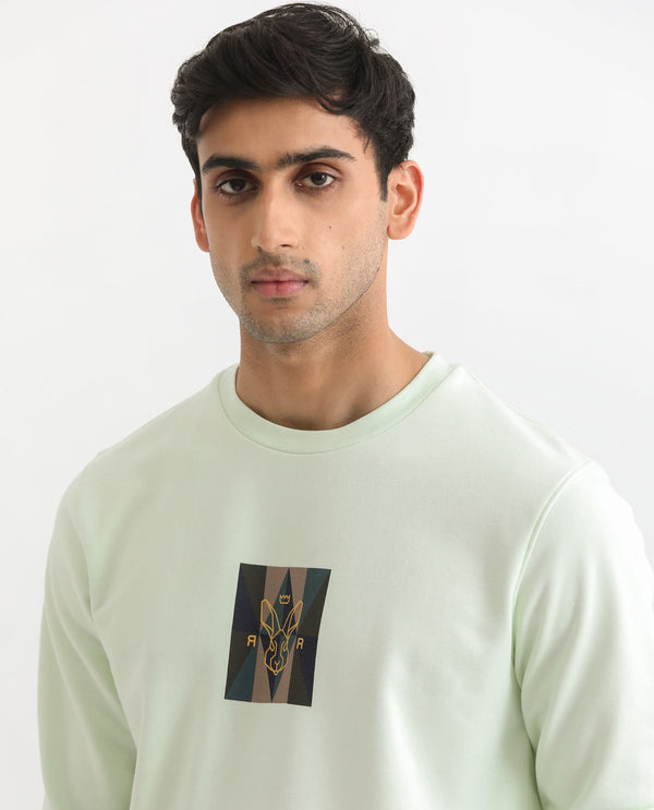Rare Rabbit Men's Gatlin Green Cotton Polyester Fabric Full Sleeves Graphic Printed Logo Sweatshirt
