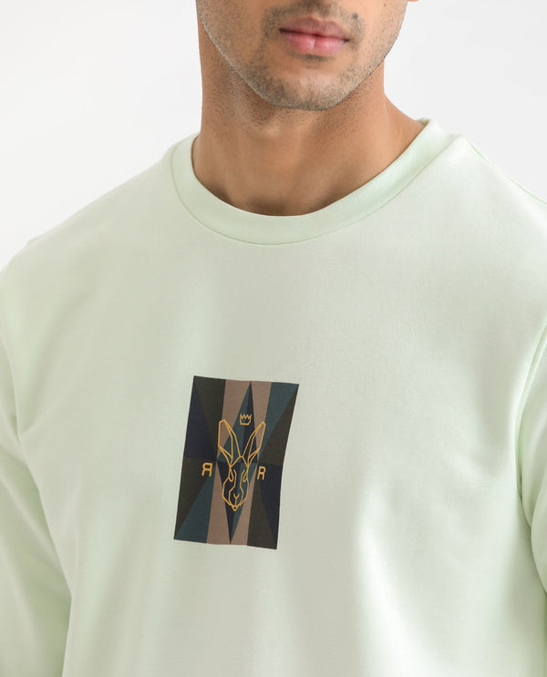 Rare Rabbit Men's Gatlin Green Cotton Polyester Fabric Full Sleeves Graphic Printed Logo Sweatshirt