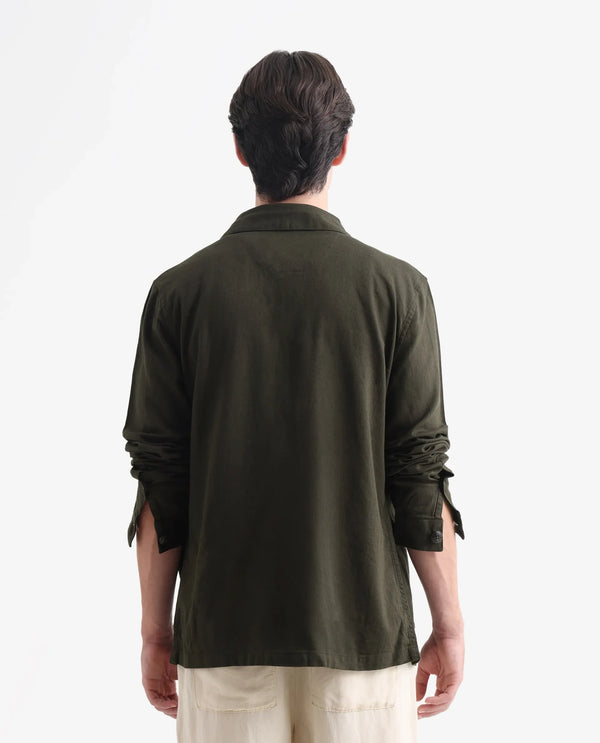 Rare Rabbit Mens Gatter Olive Cotton Linen Fabric Full Sleeve Collared Neck Solid Jacket