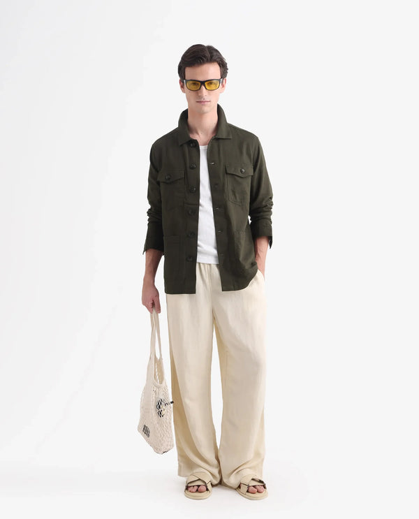 Rare Rabbit Mens Gatter Olive Cotton Linen Fabric Full Sleeve Collared Neck Solid Jacket