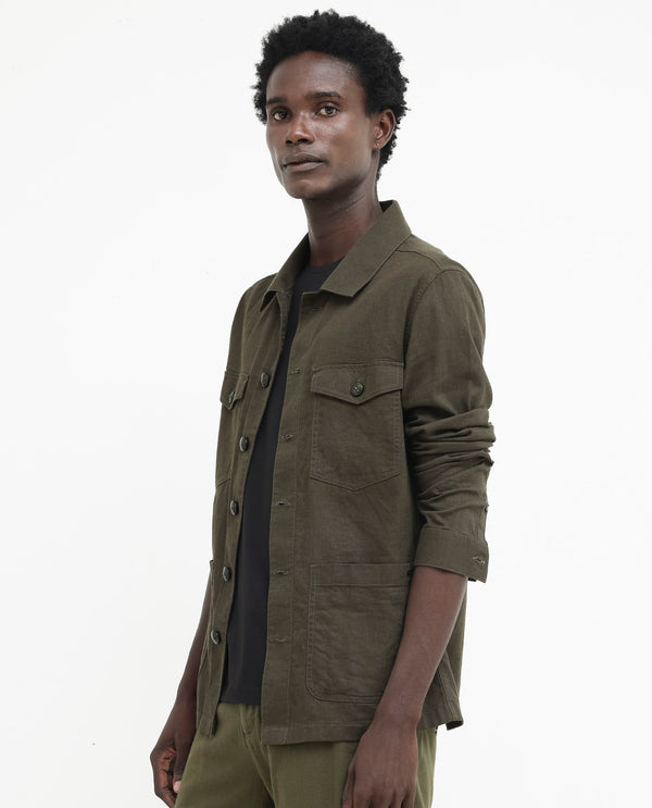 Rare Rabbit Mens Gatter Olive Cotton Linen Fabric Full Sleeve Collared Neck Solid Jacket