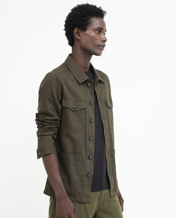 Rare Rabbit Mens Gatter Olive Cotton Linen Fabric Full Sleeve Collared Neck Solid Jacket