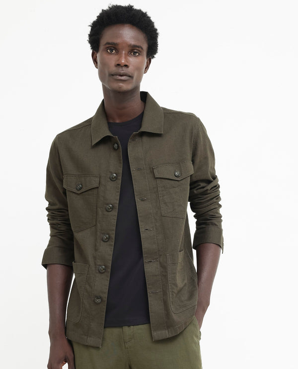 Rare Rabbit Mens Gatter Olive Cotton Linen Fabric Full Sleeve Collared Neck Solid Jacket