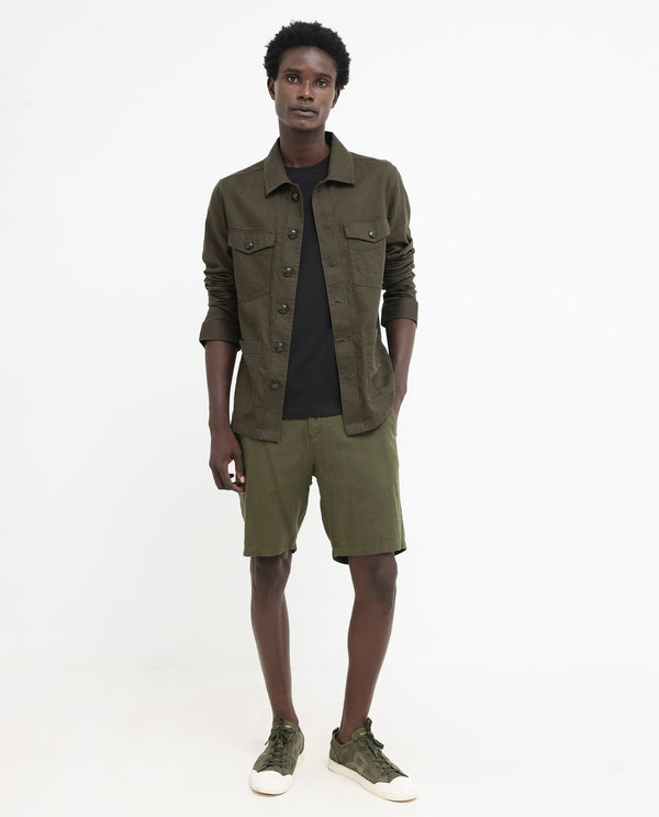 Rare Rabbit Mens Gatter Olive Cotton Linen Fabric Full Sleeve Collared Neck Solid Jacket