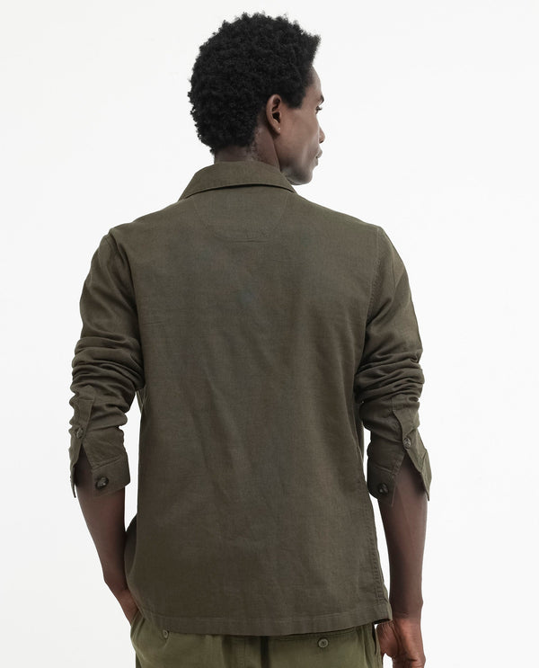 Rare Rabbit Mens Gatter Olive Cotton Linen Fabric Full Sleeve Collared Neck Solid Jacket