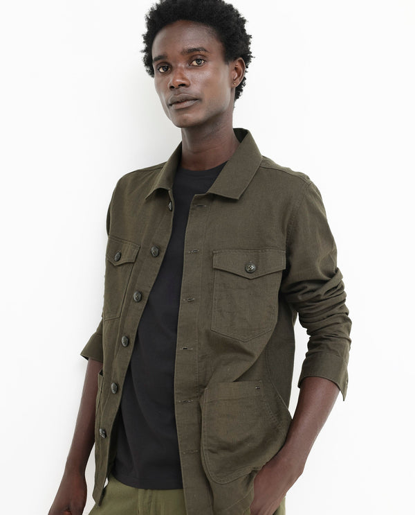 Rare Rabbit Mens Gatter Olive Cotton Linen Fabric Full Sleeve Collared Neck Solid Jacket