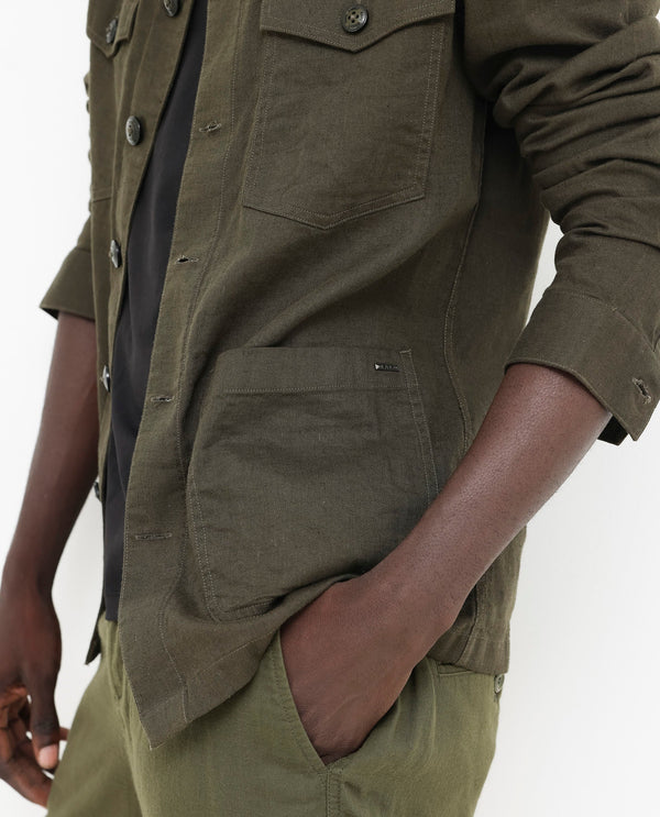 Rare Rabbit Mens Gatter Olive Cotton Linen Fabric Full Sleeve Collared Neck Solid Jacket