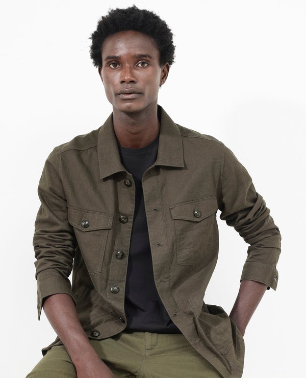 Rare Rabbit Mens Gatter Olive Cotton Linen Fabric Full Sleeve Collared Neck Solid Jacket