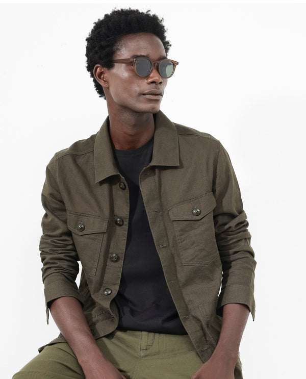 Rare Rabbit Mens Gatter Olive Cotton Linen Fabric Full Sleeve Collared Neck Solid Jacket