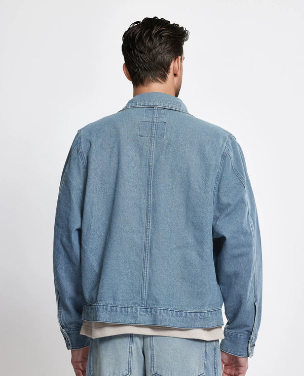 Rare Rabbit Men Gausst Blue Cotton Fabric Collared Neck Jacket