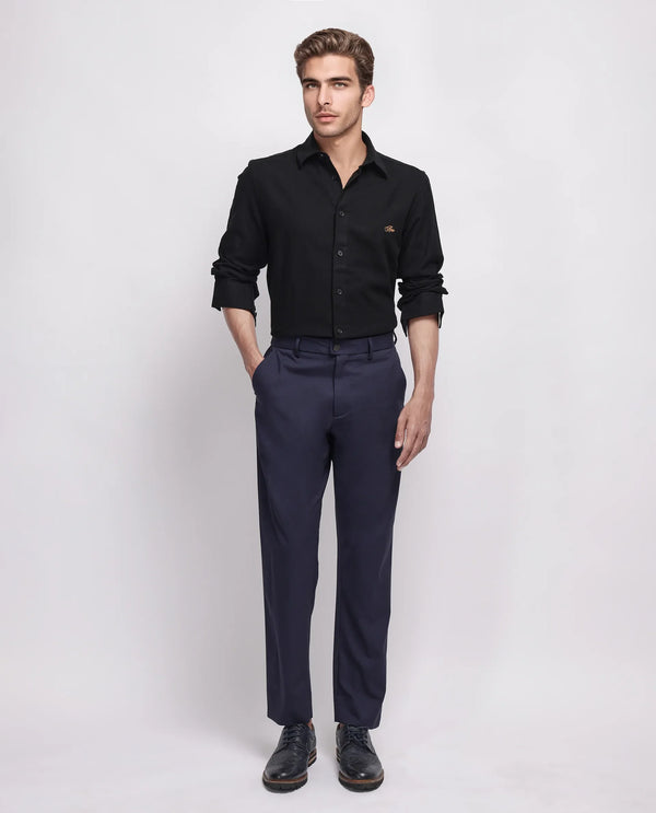 Rare Rabbit Men's Gawa Black Cotton Fabric Full Sleeve Collared Neck Button Closure Stripe Shirt