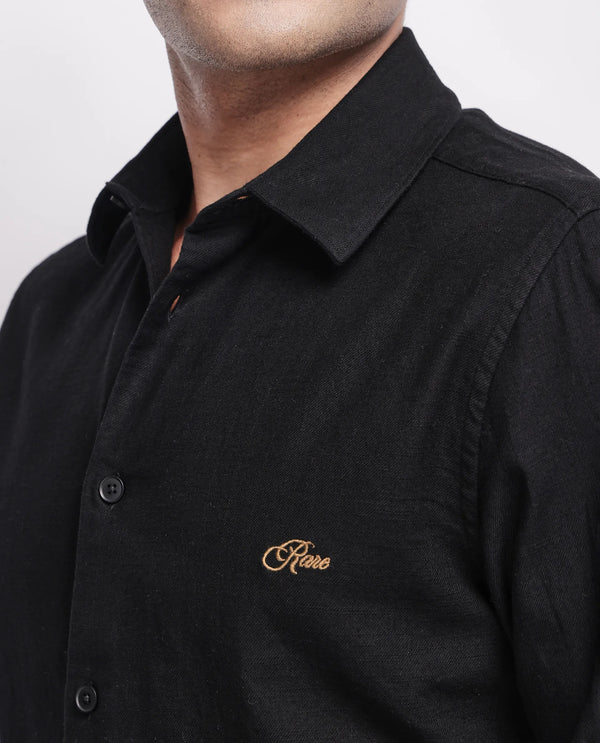 Rare Rabbit Men's Gawa Black Cotton Fabric Full Sleeve Collared Neck Button Closure Stripe Shirt