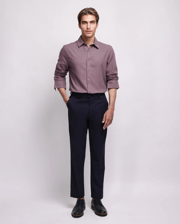 Rare Rabbit Men's Gawa Purple Cotton Fabric Full Sleeve Collared Neck Button Closure Stripe Shirt