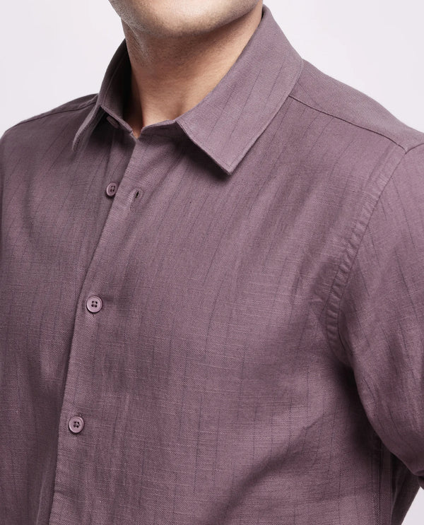 Rare Rabbit Men's Gawa Purple Cotton Fabric Full Sleeve Collared Neck Button Closure Stripe Shirt