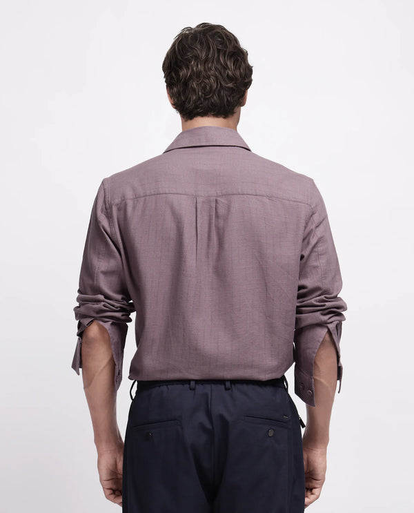 Rare Rabbit Men's Gawa Purple Cotton Fabric Full Sleeve Collared Neck Button Closure Stripe Shirt