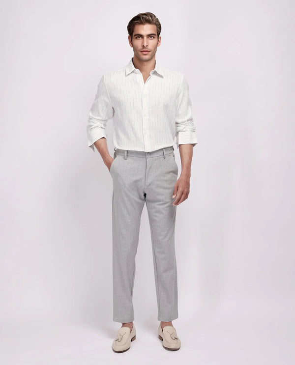 Rare Rabbit Men's Gawa White Cotton Fabric Full Sleeve Collared Neck Button Closure Stripe Shirt