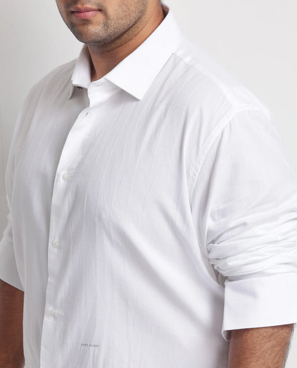 Rare Rabbit Mens Gazan White Cotton Fabric Full Sleeves Dobby Self Stripe Shirt Plus Size