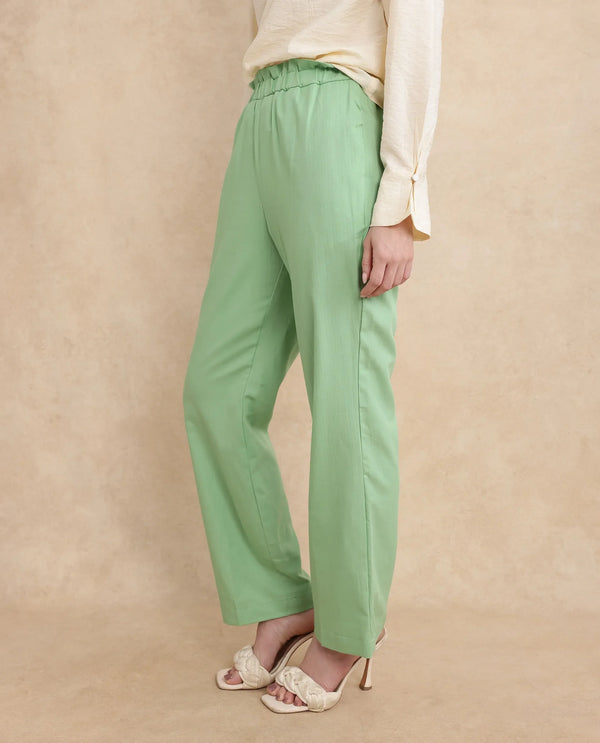Rareism Women Ged Green Straight Fit Ankle Length Abstract Print Trouser