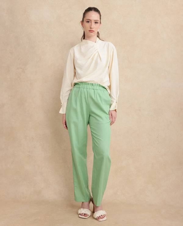 Rareism Women Ged Green Straight Fit Ankle Length Abstract Print Trouser
