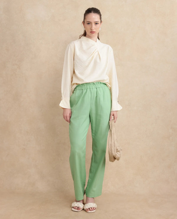 Rareism Women Ged Green Straight Fit Ankle Length Abstract Print Trouser
