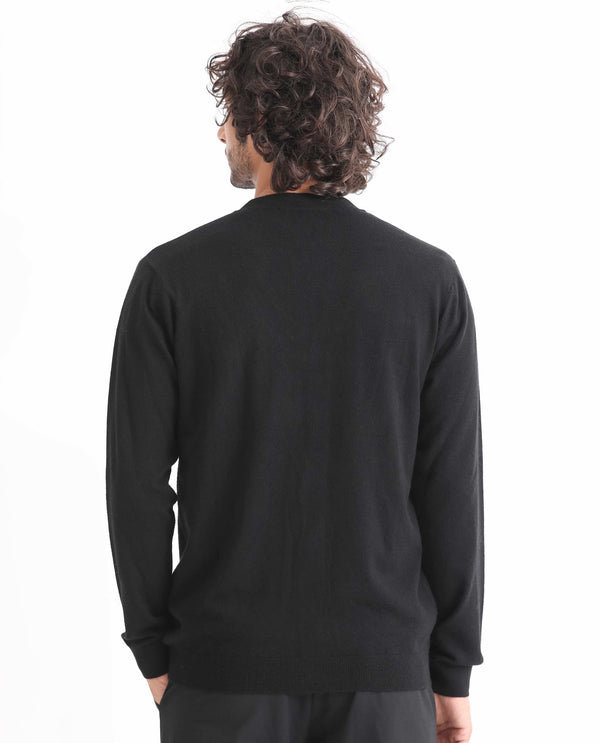 Rare Rabbit Men'S Gem Black Sweater Button Closure Solid Pattern