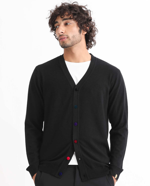 Rare Rabbit Men'S Gem Black Sweater Button Closure Solid Pattern