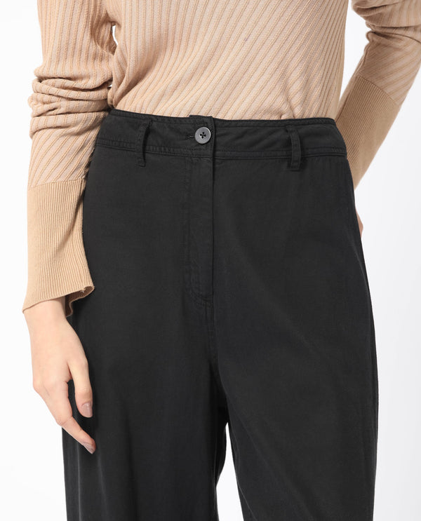 Rareism Women Genia Black Cotton Blend Fabric Regular Fit High Rise Solid Ankle Length Trousers
