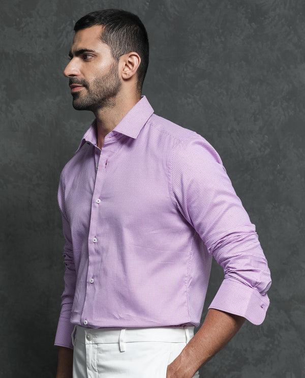 Rare Rabbit Men's Genium Pink Shirt Cotton Fabric Full Sleeves Houndstooth Shirt