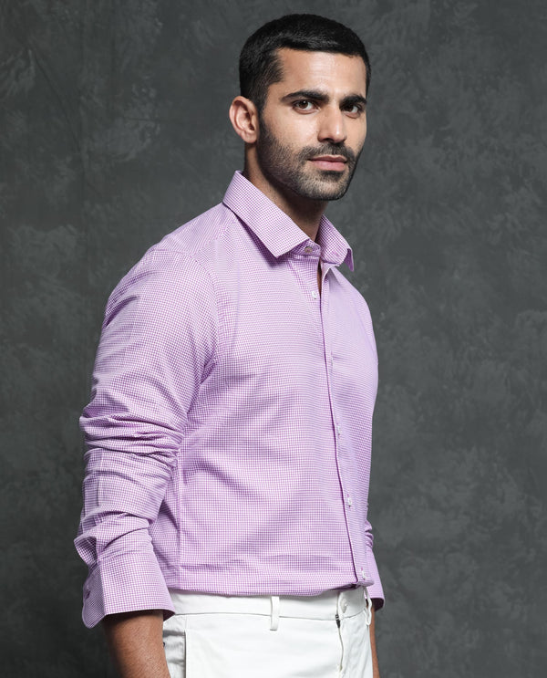 Rare Rabbit Men's Genium Pink Shirt Cotton Fabric Full Sleeves Houndstooth Shirt
