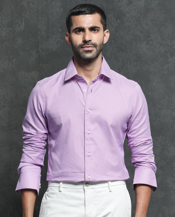 Rare Rabbit Men's Genium Pink Shirt Cotton Fabric Full Sleeves Houndstooth Shirt
