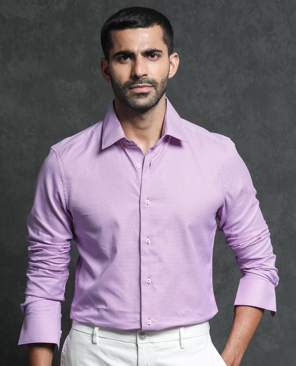 Rare Rabbit Men's Genium Pink Shirt Cotton Fabric Full Sleeves Houndstooth Shirt