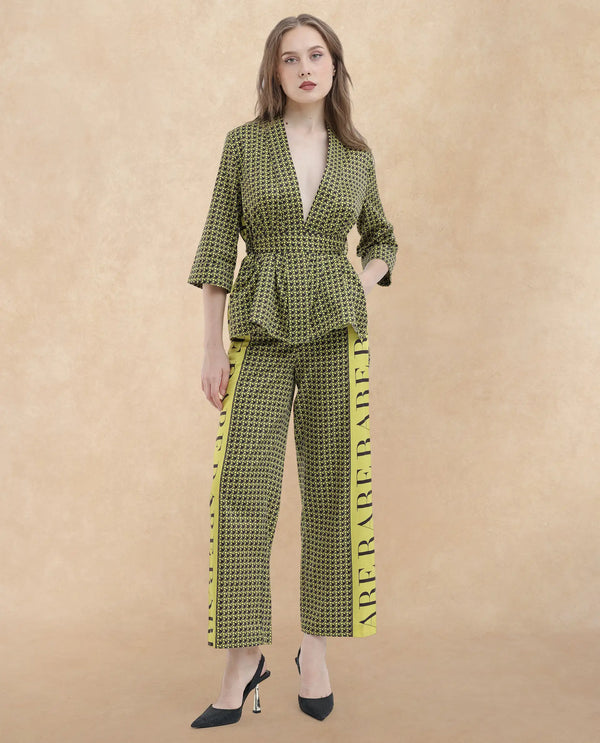 Rareism Women Geomo-T Yellow Cotton Fabric Full Sleeves Regular Fit Geometric Print Shrug