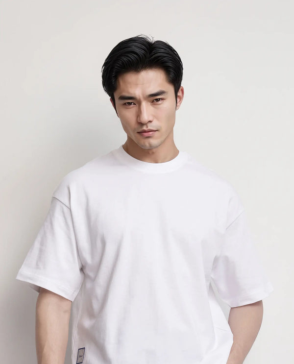 Rare Rabbit Men Geon White Cotton Fabric Short Sleeve Crew Neck Slip-On Oversized Fit Graphic Print T-Shirt