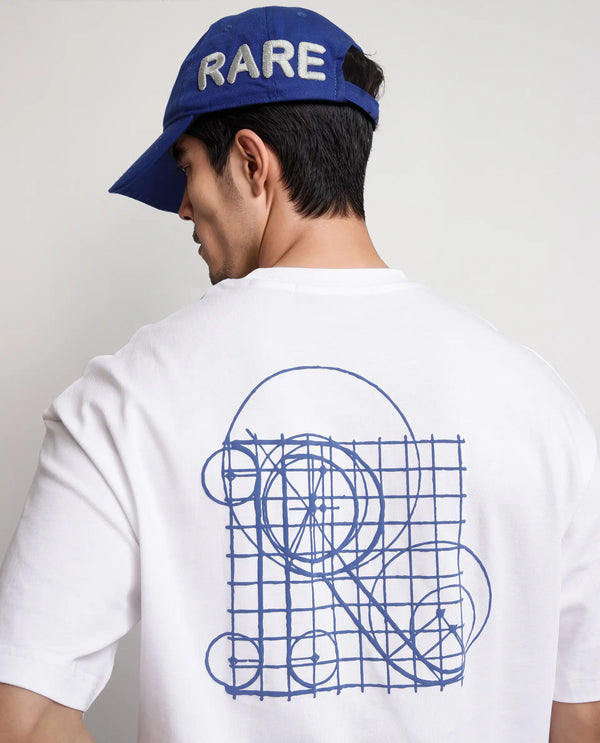 Rare Rabbit Men Geon White Cotton Fabric Short Sleeve Crew Neck Slip-On Oversized Fit Graphic Print T-Shirt