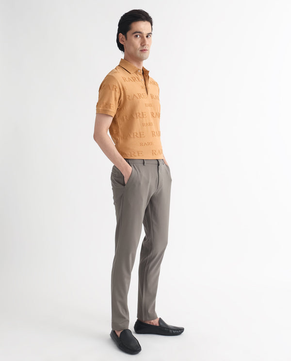 Rare Rabbit Men's Gesset-1 Mustard Cotton Fabric Collared Neck Half Sleeves Statement Polo T-Shirt