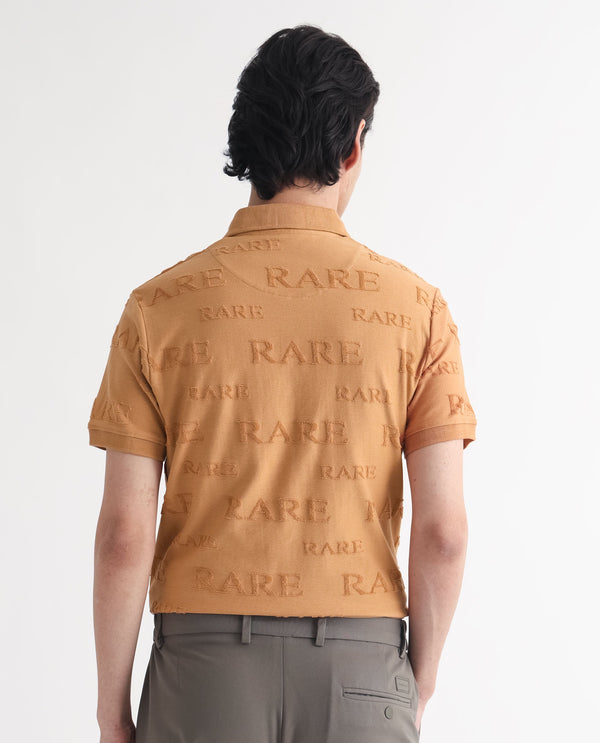 Rare Rabbit Men's Gesset-1 Mustard Cotton Fabric Collared Neck Half Sleeves Statement Polo T-Shirt