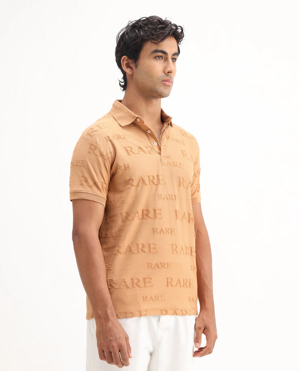 Rare Rabbit Men's Gesset-1 Mustard Cotton Fabric Collared Neck Half Sleeves Statement Polo T-Shirt